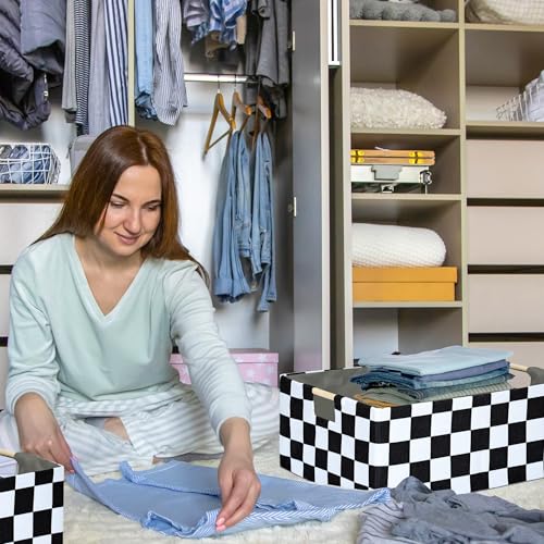 Checkered Storage Basket Room Decor Gifts Basket Foldable Nursey Box Kids Hamper Storage Cube for Women Closet Organizer Boys Car Toys Bins with Handles - color: Checkered