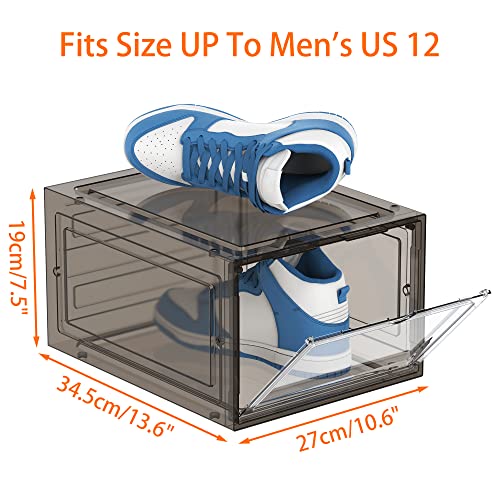 HOMIDEC Shoe Storage, 6 Pack Shoe Organizer Hard Plastic Shoe Box, Shoe Boxes Clear Plastic Stackable, Shoe Boxes with Lids for Size 13, Clear Smoke - color: Clear Smoke, size: 6