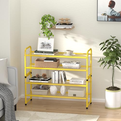 SUFAUY 2-Tier 33" Wide Shoe Rack, Closet Metal Wire, Stackable, Gold - color: Gold, size: 2 Tier
