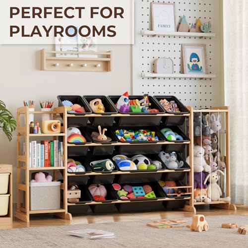 Toy Storage Organizer with Bookshelf and Stuffed Animal Storage - Kids Playroom Organization with Shelves and 16 Toy Bins - Toddler Living Room Toy Box for Lego - Nursery Bedroom Decor Essentials - color: Black, size: 67"W,3 Shelves,16 Bins