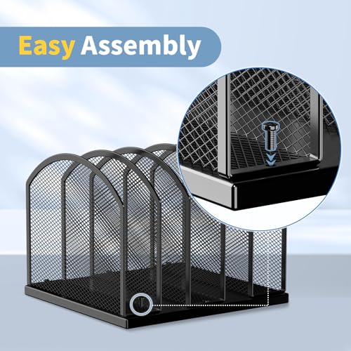 Gawerk 5-Section Vertical Desktop Organizer, 5-Section Mesh File Folder Stand Sorter for Office Home Classroom Organization (1, Black) - color: Black
