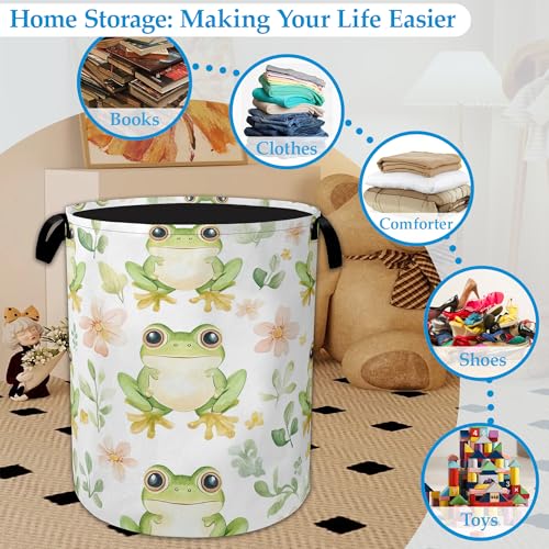Cartoon Frog Flowers Laundry Hamper Collapsible Laundry Basket Portable Clothes Toy Storage Bin for Bathroom Bedroom Room Decor 16 X 20.8 Inch - color: Cartoon Frog Flowers