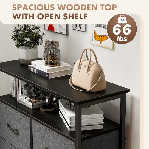 DUMOS Fabric Dresser for Bedroom with 8 Drawers, Tall 8-Drawer Chest of Drawers with Raised Shelf, Storage Tower with Fabric Bins for Closet Organization, Hallway Storage, Grey - color: Grey, size: 31.5"D x 45.9"W x 11.8"H (8 Drawers)