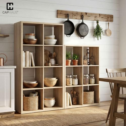 CAPHAUS Sturdy Room 13-Inch Cube Storage Organizer Shelf, with Extra Thick Exterior Edge, Open Storage Shelf Divider, Bookcase, 8-Cube, Natural Oak - color: Natural Oak, size: 8 Cube