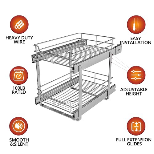 JOWBOOW (23" W x 22" D Cabinet Pull Out Shelves, 2-Tier | Heavy Duty Kitchen Pull Out Shelves for Wide Cabinets, 22 Inch Deep Sliding Cabinet Organizer - size: 23 x 22 Inch