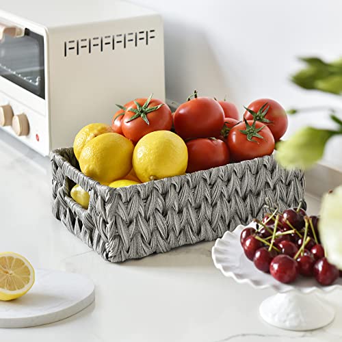 GRANNY SAYS Wicker Baskets for Storage, Waterproof Storage Baskets, Odorless Wicker Basket with Handles, Decorative Storage Containers, Gray Basket for Pantry Storage, 2-Pack - color: Gray, size: 11 ¼"L x 7 ½"W x 3 ½"H