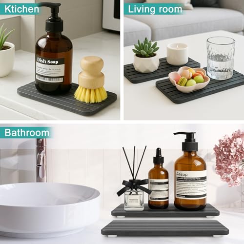 Diatomite Stone Sink Tray Drying Mat for Kitchen Sink Bathroom Counter Trays Diatomaceous Earth Dish Water Absorbing Stone Quick Dry Soap Tray Dispenser Holder Black Bathroom Decor Accessories - color: Dark Grey Diatomite