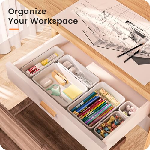 A-LuGei 【𝟮𝟴𝗣𝗖𝗦】 【𝟱𝗦𝗶𝘇𝗲】 White Drawer Organizer, Makeup organizer, 【Holds 177 Items】 Bathroom Organizers and Storage, Plastic Desk Organizer Divider, Organizer Bins for Office Vanity - color: White