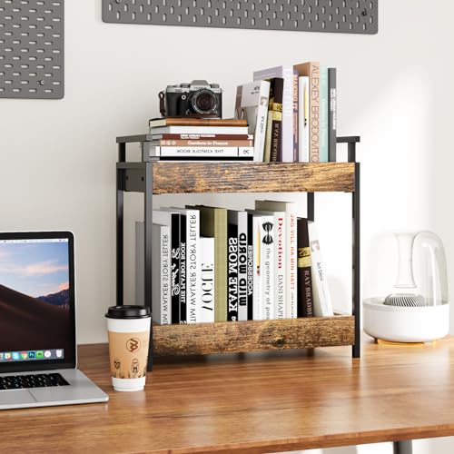 KLM Countertop Coffee Station Organizer, 2 Tier Wooden Shelf for Coffee Bar Accessories, Condiment Storage Caddy for Kitchen, Bathroom Counter Organizer, Home, Office - Brown - color: Rustic Brown