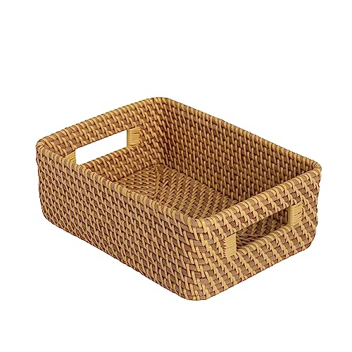 Seville Classics Premium Natural Handwoven Portable Laundry Bin Basket with Carrying Handles - color: Natural Water Hyacinth, size: Rectangular Hamper