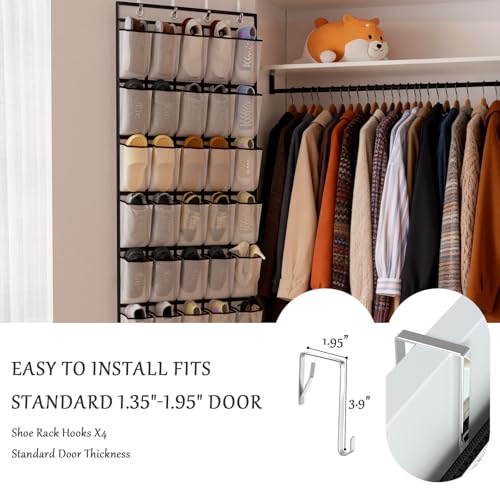homyfort Over the Door Shoe Organizer, 40 Large Breathable Mesh Pocket,Space Saving Hanging Shoe Rack,Shoe Storage Holder for Entryway Bedroom Closet - color: Oxford-like White, size: 1 Pack 40 Pockets