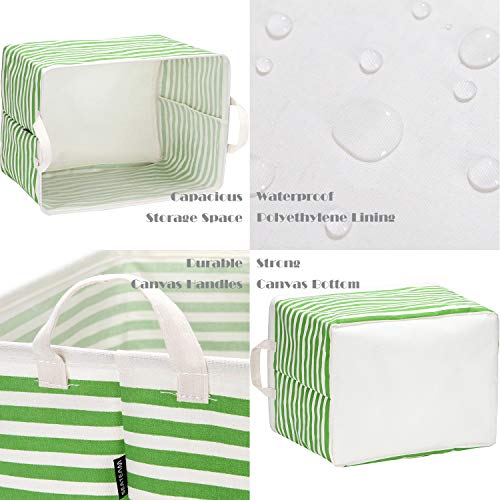Sea Team Collapsible Canvas Fabric Storage Basket with Handles, Rectangle Waterproof Storage Bin, Box, Cube, Foldable Shelf Basket, Closet Organizer, 16.5 x 11.8 x 9.8 Inches, Green Stripe - color: Stripe/Green, size: 16.5 Inch (Pack of 1)