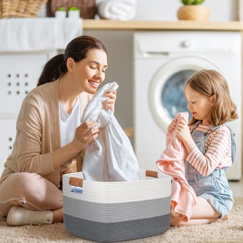 danpinera Rectangle Blanket Storage Basket, 50L Large Decorative Basket Living Room, Storage Bin with Handle, Woven Rope Hamper for Toy Organizing & Laundry, 18.11’’*14.17’’*11.81’’ Gradient Grey - color: Gradient Grey, size: 50L