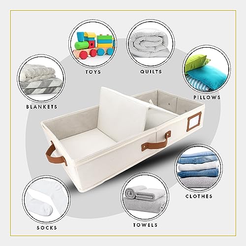 HOMELUX THEORY 2pc Under Bed Storage Containers, Bedroom Under the Bed Drawer Storage Organizer with Bins and Lids, Medium Underbed Clothes Storage Box Ideal for Blanket, Fabric, & Shoes (Ivory) - color: 1. Ivory, size: Medium (2pc)