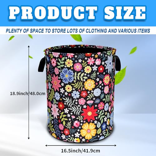 Colorful Folk Flowers Laundry Basket Oxford Cloth Floral Laundry Hamper With Handle Foldable Portable Clothes Storage Basket 18.9 X 16.5 In Storage Bag For Laundry Room/Bathroom/Bedroom/Dormitories - color: Flower