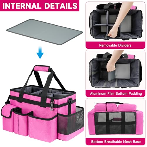 Cleaning Caddy Bag,Large Cleaning Supplies Organizer with Handle for Housekeepers,Rose Red - color: Rose Red, size: Large