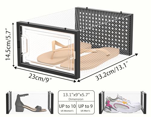 HOMIDEC Shoe Storage, 12 Pack Shoe Organizer for Closet, Shoe Boxes Clear Plastic Stackable Shoe Containers with Lids for Size 10 - color: Black, size: L