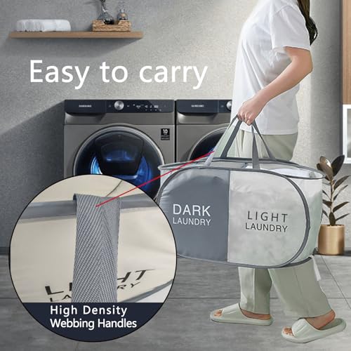 Collapsible Pop Up Laundry Hamper 2 Section, Folding Cloth Hamper Sorter Basket Organizer for Bedroom, Laundry Room, Dorm - color: 2 Compartments - Gray Beige
