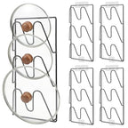 4 Pcs Pot Lid Organizer Rack, 12-Tier Adhesive Mount No Drilling Lid Holder for Cabinet Door and Wall, Rustproof Black Kitchen Storage Solution for Pots and Pans