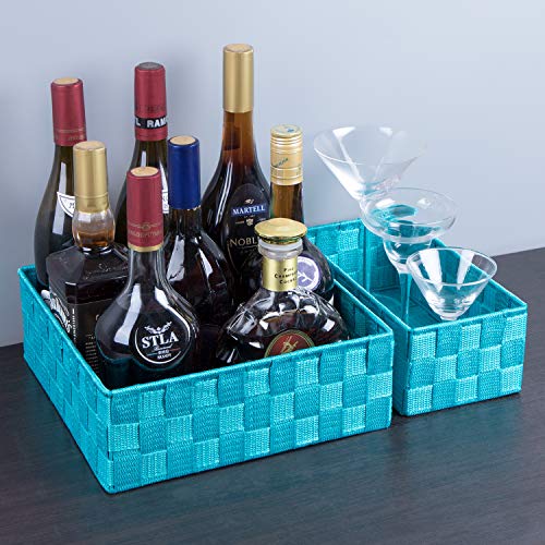 Posprica Woven Storage Baskets for Organizing, Small Black Baskets Cube Bin Container Tote Organizer Divider for Drawer, Closet, Shelf, Dresser, Set of 4(Aqua) - color: Aqua