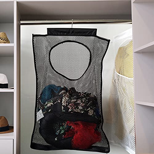 Hanging Mesh Laundry Hamper (30in*20in*2in) Large Dirty Clothes Bag, Can Be Used Behind The Door & Closet & Caravan& Bathroom (Black) - color: Black