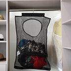 Hanging Mesh Laundry Hamper (30in*20in*2in) Large Dirty Clothes Bag, Can Be Used Behind The Door & Closet & Caravan& Bathroom (Black) - color: Black