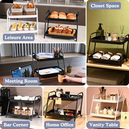 2-Tier Desk Organizer Multifunctional Storage Shelves for Office, Dresser, Kitchen, Stylish Organizer for Cosmetics, Office Supplies, Food, Compact, Durable, Space-Saving Design for Women