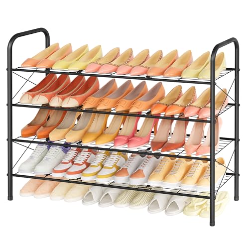 Hoctieon 4 Tier Mesh Style Shoe Rack, Entryway Shoe Shelf, Shoe Storage Organizer, Shoe Rack for Closet, Space Save for Bathroom, Garage, Hallway, Bedroom, Living Room, Black - color: Black, size: 4 Tier
