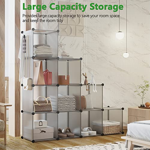 C&AHOME Cube Storage Organizer, 12-Cube Shelves Units, Closet Cabinet, DIY Plastic Modular Book Shelf, Ideal for Bedroom, Living Room, Office, 36.6" L x 12.4" W x 48.4" H Grey UPCS12G - color: Grey