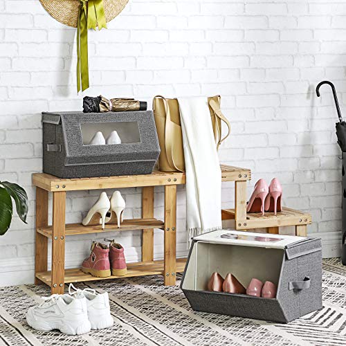 SONGMICS Stackable Storage Bins Set of 2, Storage Boxes with Lids and Front Windows, Non-Woven Fabric Closet Organizers with Magnetic Closures, Side Handles, Dark Gray URPLB02G - color: Dark Gray
