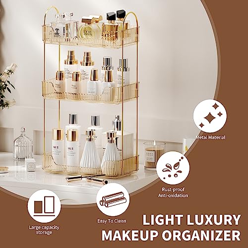 Akinbas 3 Tier Bathroom Organizer Countertop Makeup Perfume Tray Skincare Organizer for Bathroom Dresser Vanity (Gold) - color: Gold, size: 3 Tier