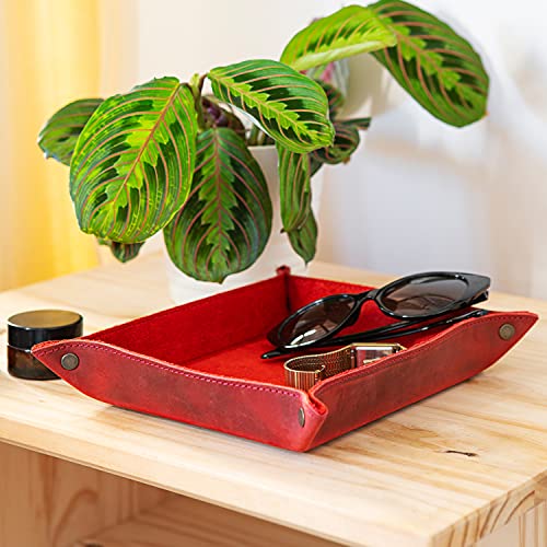 Londo Genuine Leather Tray Organizer - Practical Lightweight Water Resistant Computer Table Desk Storage Box for Wallets, Watches, Keys, Coins, Cell Phones and Office Equipment - color: Green