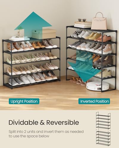SONGMICS Shoe Rack, 10-Tier Shoe Organizer, Metal Storage Shelf, Upright or Upside Down, for 44-55 Pairs, for Entryway, 11.8 x 36.2 x 68.1 Inches, Black ULSA011B01 - color: Black, size: 10 Tiers (36.2"W)