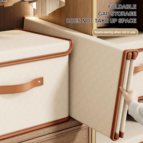 4 PCS Oxford Fabric Storage Bins with Attached Lid - Large Clothes Organizer (44x30x29cm), Breathable Collapsible Closet Bins for Clothing, Seasonal & Dorm Organization, Beige - size: 4PCS