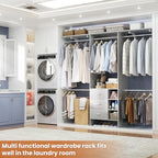 Aheaplus Closet System, Closet Organizer with 3 Wooden Drawers, 8FT Closet Organizer System, 96’’ Walk-in Closet Wardrobe Clothes Rack with Hanging Rods, Garment Rack, Fits 5.3-9 ft, -G6, Grey - color: Grey