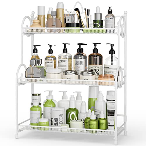 EKNITEY 3-Tier Bathroom Organizer - Sink Organizer Spice Rack for Countertop Storage, White (No Assembly) - color: white