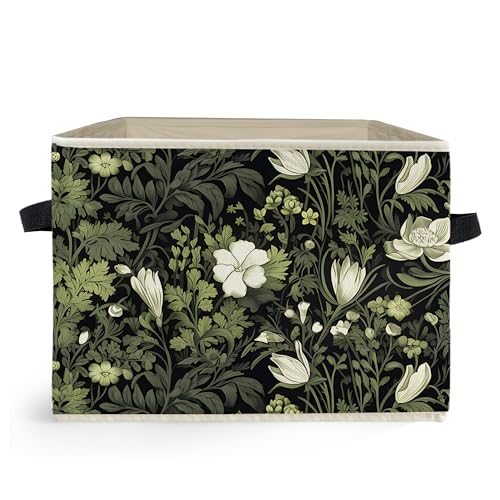 Vintage Floral Botanical Storage Box Bins, Art Nouveau Plant Flower Aesthetic Collapsible Storage Basket Organizer for Bedroom Laundry Room Home Clothes Toys Books, Toybox for Girls - color: Vintage Floral