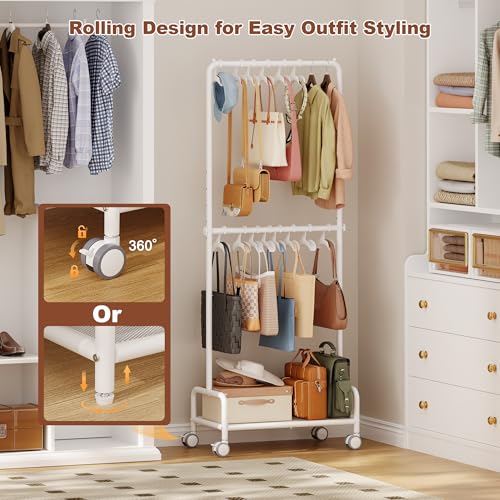 Hayexiha 3-Tier Purse Organizer for Closet with 16 Wide Hooks, Rolling Purse Rack Stand with Wheels for Purse Storage, Adjustable Handbag Organizer, Large Tall Purse Storage Organizer for Small Place