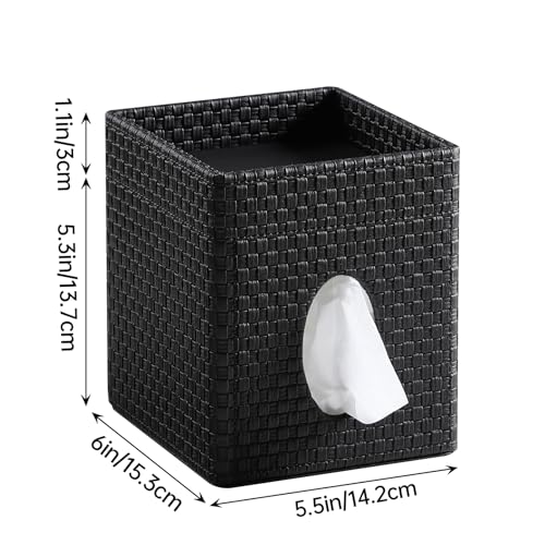 Square Tissue Box Cover, Stylish Leather Tissue Box Holder with Storage Tray, Decorative Tissue Rack Storage Box for Living Room, Bedroom, and Office Desk(Black Woven Pattern) - color: Black Woven Pattern