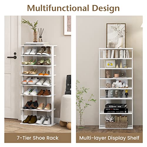 Tangkula 8-Tier Vertical Shoe Rack, Space-Saving Corner Shoe Organizer for 14 Pairs, Narrow Shoe Storage for Entryway, Front Door, or Closet - color: White, size: 10" x 18.5" x 43.5"