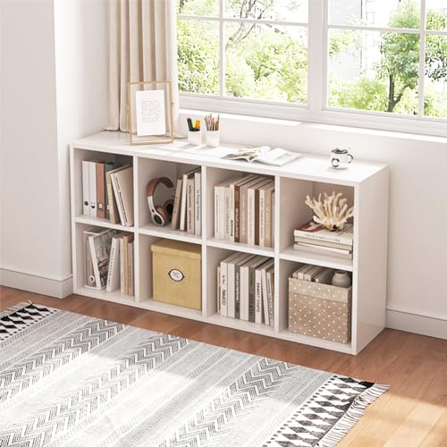 NELYE 8 Cube Organizer Bookcase - Fabric Storage Bins Container, Open Shelf Simple Compartments Bookshelf, White - color: White, size: 8-Cube