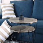 Elevon Nesting Table End Table Wire Basket Base with Wood Tops Side Table Set of 2, Gray - color: Grey
