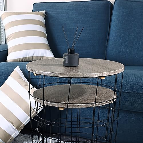 Elevon Nesting Table End Table Wire Basket Base with Wood Tops Side Table Set of 2, Gray - color: Grey