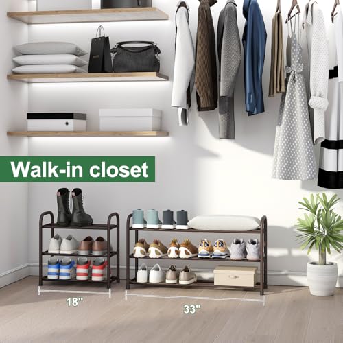 kiplant Expandable Shoe Rack for Closet, 3-Tier Shoe Organizer for Closet, Metal Adjustable Black Shoe Shelf Storage Organizer, Free Standing Shoe Rack for Entryway - color: Brown, size: 3-Tier_Long