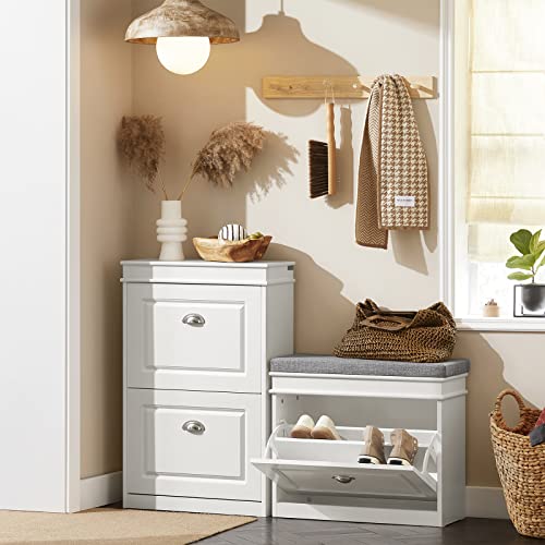 Haotian Shoe Storage Bench, Small Shoe Cabinet for Entryway, Narrow Shoe Rack with 1 Flip-Drawer and Seat Cushion, White, FSR82-K-W - color: White, size: 1 Drawer:24x9.4x20"