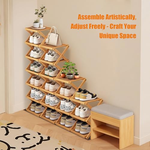 YYW Shoe Rack, Foldable Bamboo Shoes Shelf, Freestanding Shoe Storage Organiser for Entryway, Bedroom, Closet, Hallway - Functional, Natural Shoe Rack (Original, 5 Layers) - color: Original, size: 5 layers