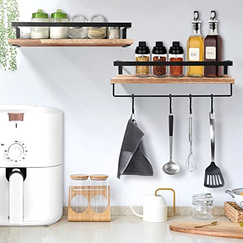 Uten Floating Shelves, Wall Shelf Outdoor, 42x15x8 cm, Shelving Unit for Wall, Towel Holder 6 Hooks, Kitchen Spice Rack, Storage Organiser Shelf for Bedroom, Bathroom, Living Room, Office - color: Light Brown
