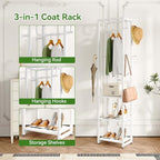 IBUYKE Coat Rack with Shelves, Freestanding Hall Tree with 3 Shelves and 8 Hooks, Industrial Clothes Stand for Entryway, Hallway, Bedroom, White UTMJ088W - color: White