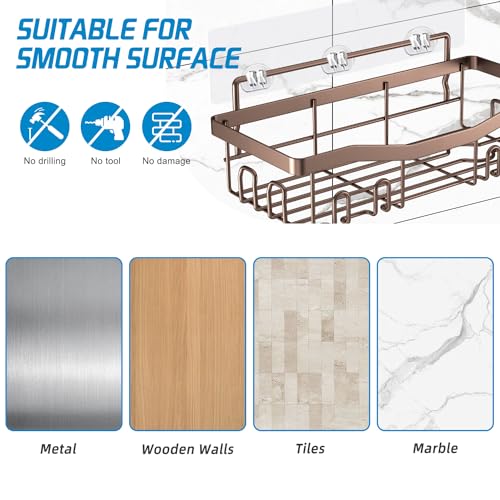 Youvip Adhesive Shower Caddy, No Drilling Bath Organizers 5 Pack, Rustproof Shelves with Soap Holder & Toothbrush Holder, Bathroom Organizers and Storage, Bronze - color: Bronze