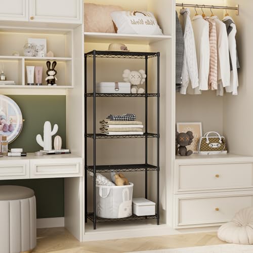 SINGAYE Shelf Closet Wire Shelving：Adjustable Metal Unit for Laundry Room Organization Bathroom Kitchen Home Storage Small Pantry Rack Shelves - color: Black, size: 5Tier-11.45"Dx22"Wx58.8"H